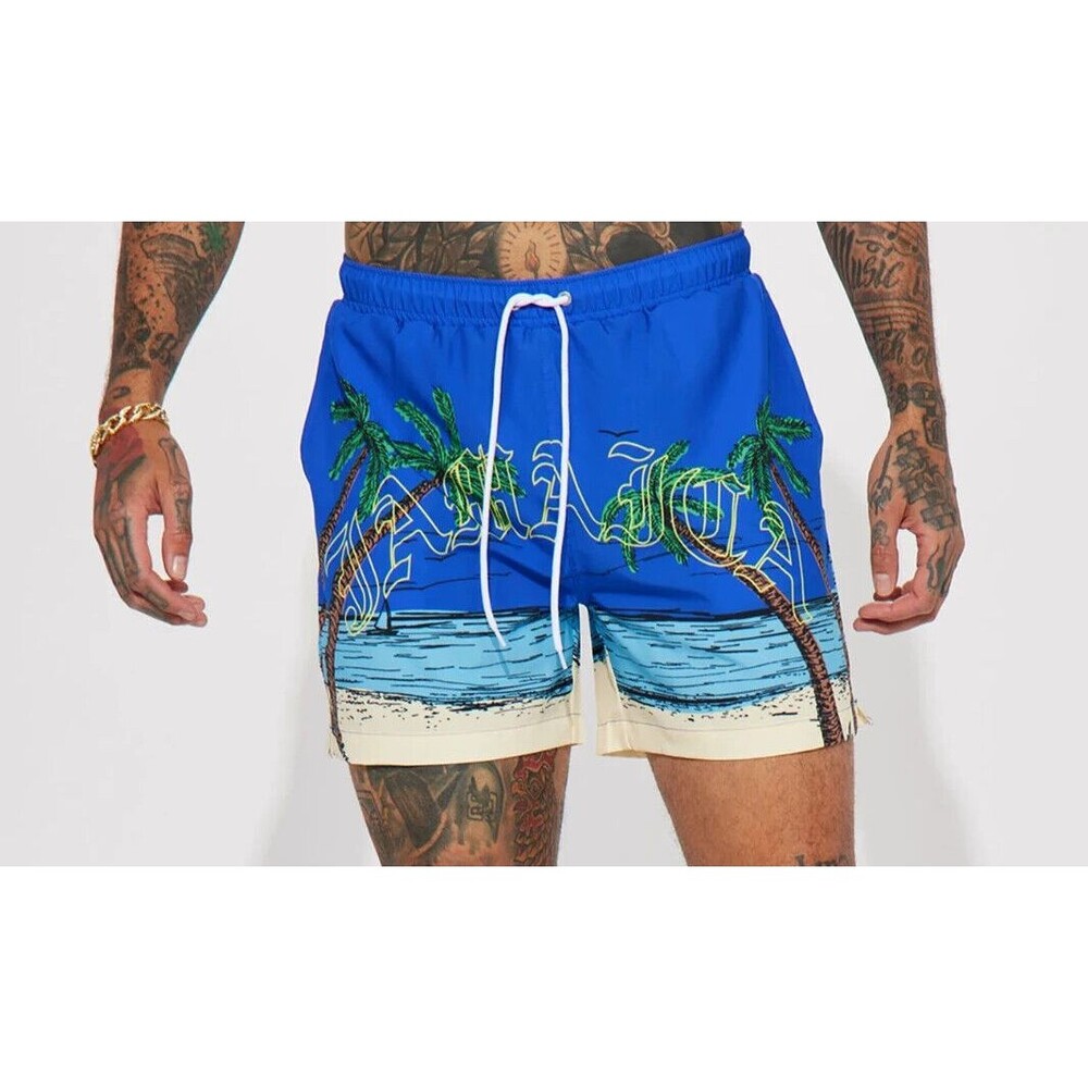 Nova Men Jamaican Shore Swim Trunks Shorts Men's XL Blue 6" Inseam